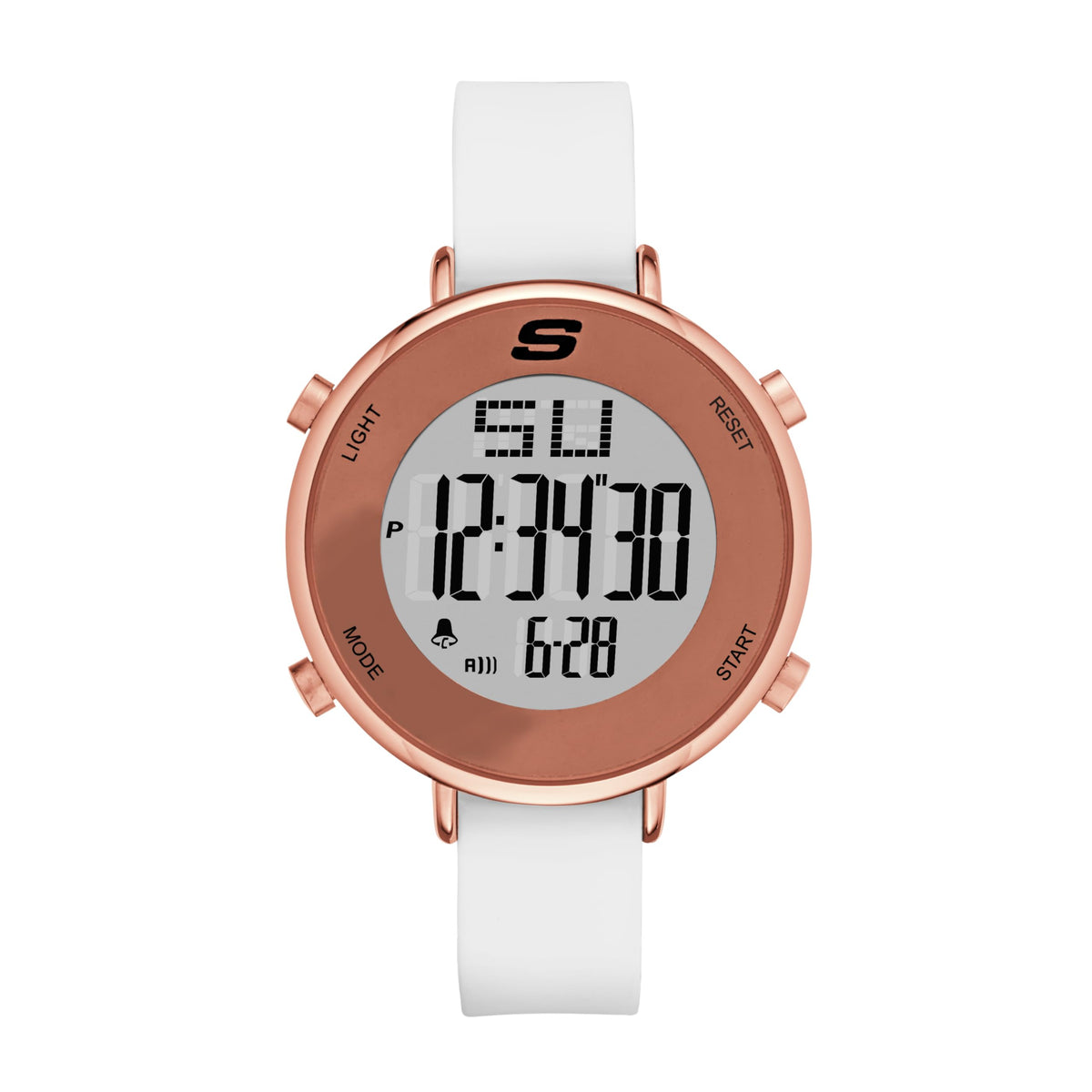 Skechers Magnolia Digital Silicone Watch for Women - Rose Gold, White