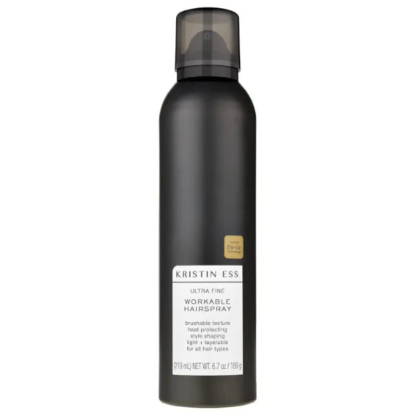 Kristin Ess Ultra Fine Professional Hairspray + Heat Protectant for Hair - Lightweight Hold for Women - Volumizing Anti Frizz Hair Styling - Brushable, Flexible Styling + Finishing Spray - Color Safe