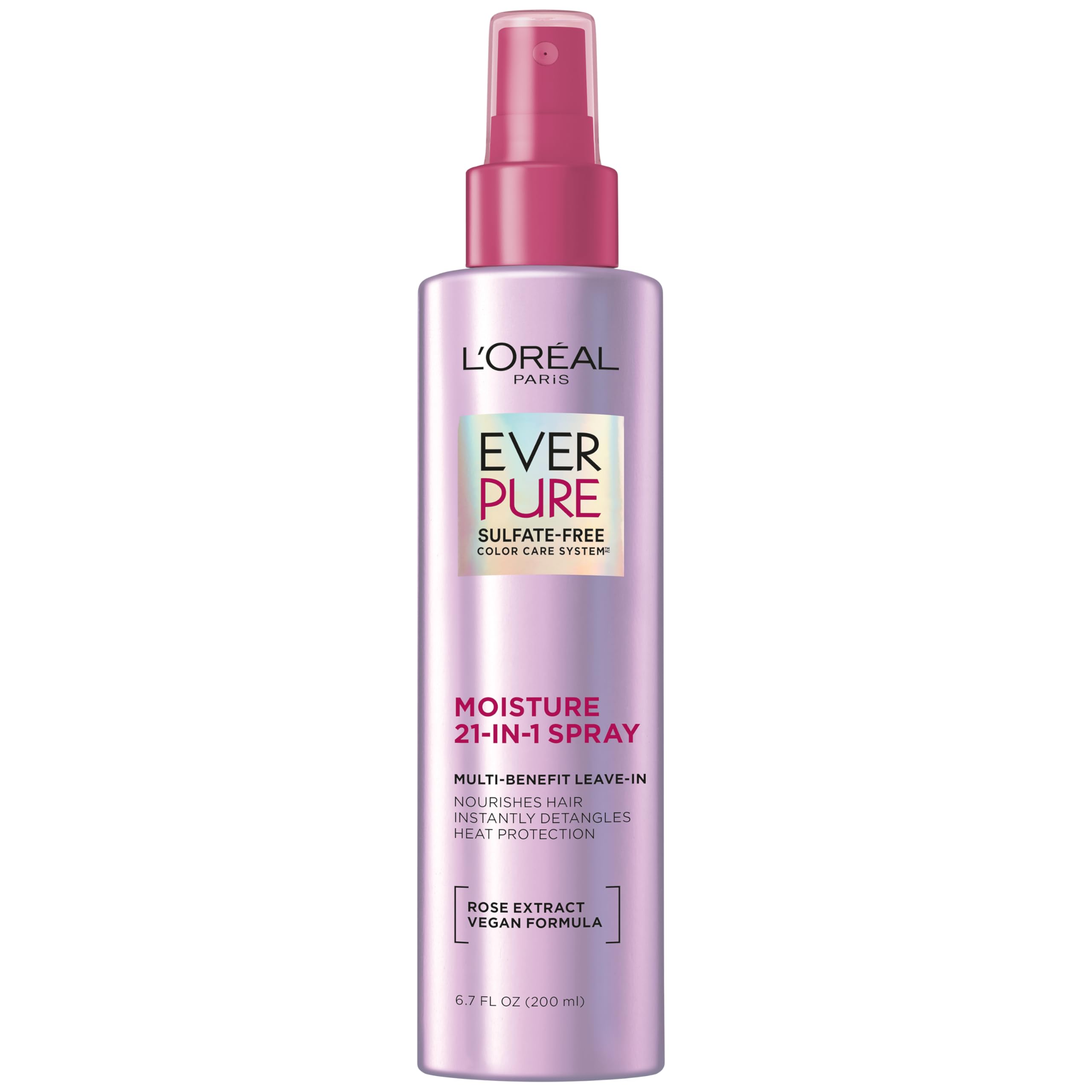 L'Oreal Paris EverPure Sulfate Free 21-in-1 Color Caring Spray Multi Benefit Leave In Treatment, Detangling Spray, Hydrates, Silky Hair, UV Filter, Vegan, Paraben Free, Dye Free Gluten Free, 6.7fl oz