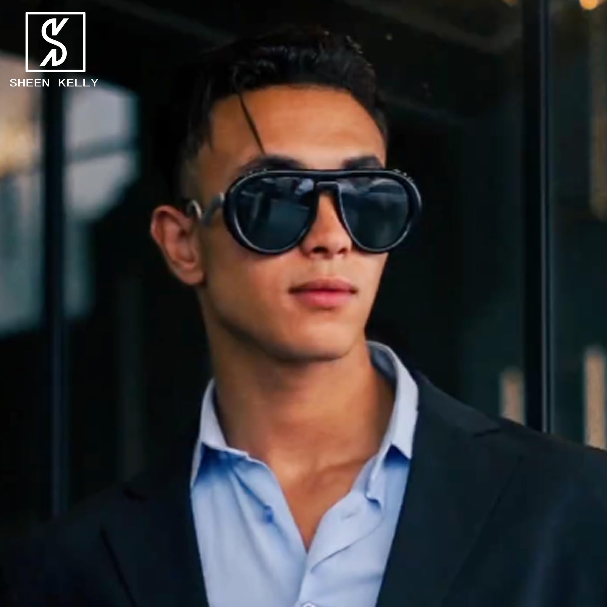 Oversized Trendy Polarized Pilot Sunglasses for Women Men Retro Oval Flat Top Frame Curved Metal Designer Eyewear
