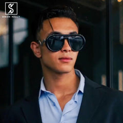 Oversized Trendy Polarized Pilot Sunglasses for Women Men Retro Oval Flat Top Frame Curved Metal Designer Eyewear