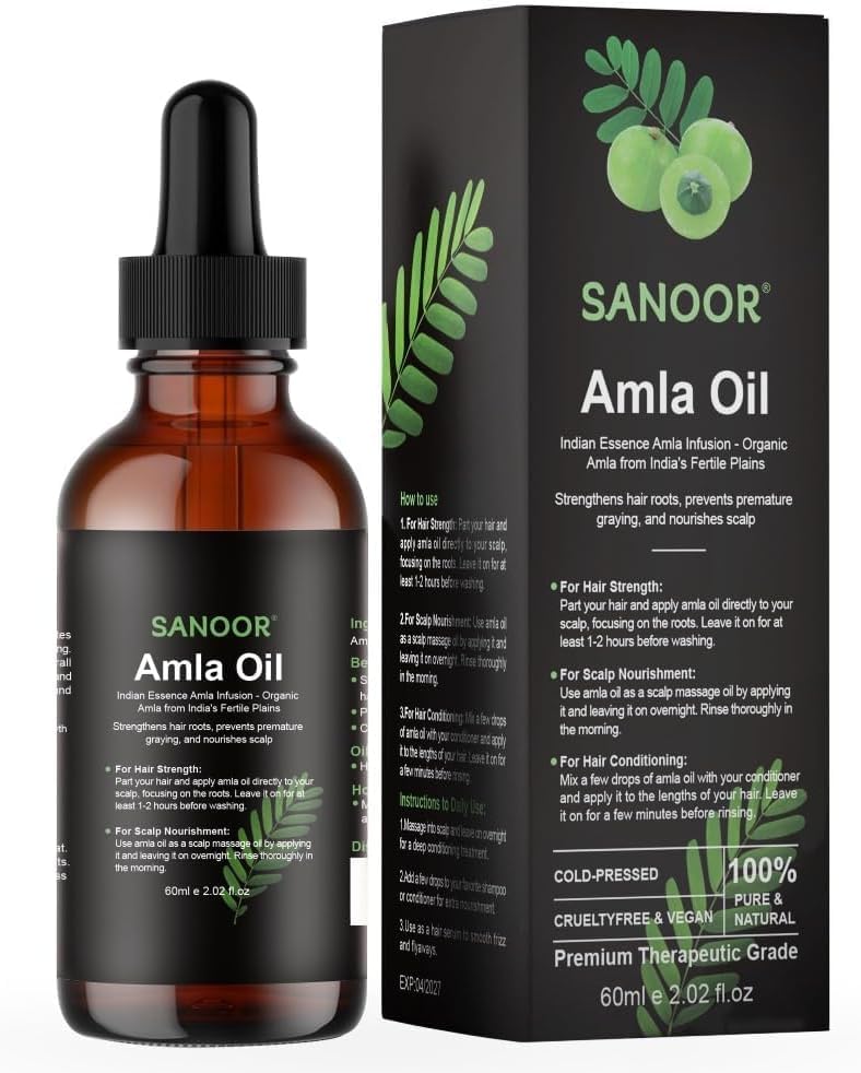 SANOOR Indian Essence Amla Oil | 100% Pure (2.02oz)| Infused with Nutrients Pure Hair Butter | Cold-pressed | FDA APPROVED | 60ml
