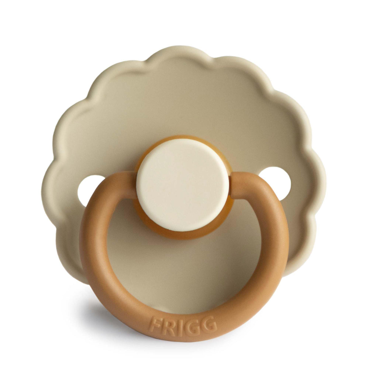 FRIGG Daisy Latex Pacifier 6-18 Months | Soothing Comfort Pacifiers with Click-Lock System | 1 Pack Natural Rubber Soothers | Food Safe with Timeless Elegance — Desert