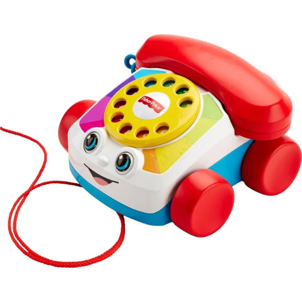 Fisher-Price Toddler Pull Toy Chatter Telephone Pretend Phone with Rotary Dial and Wheels for Walking