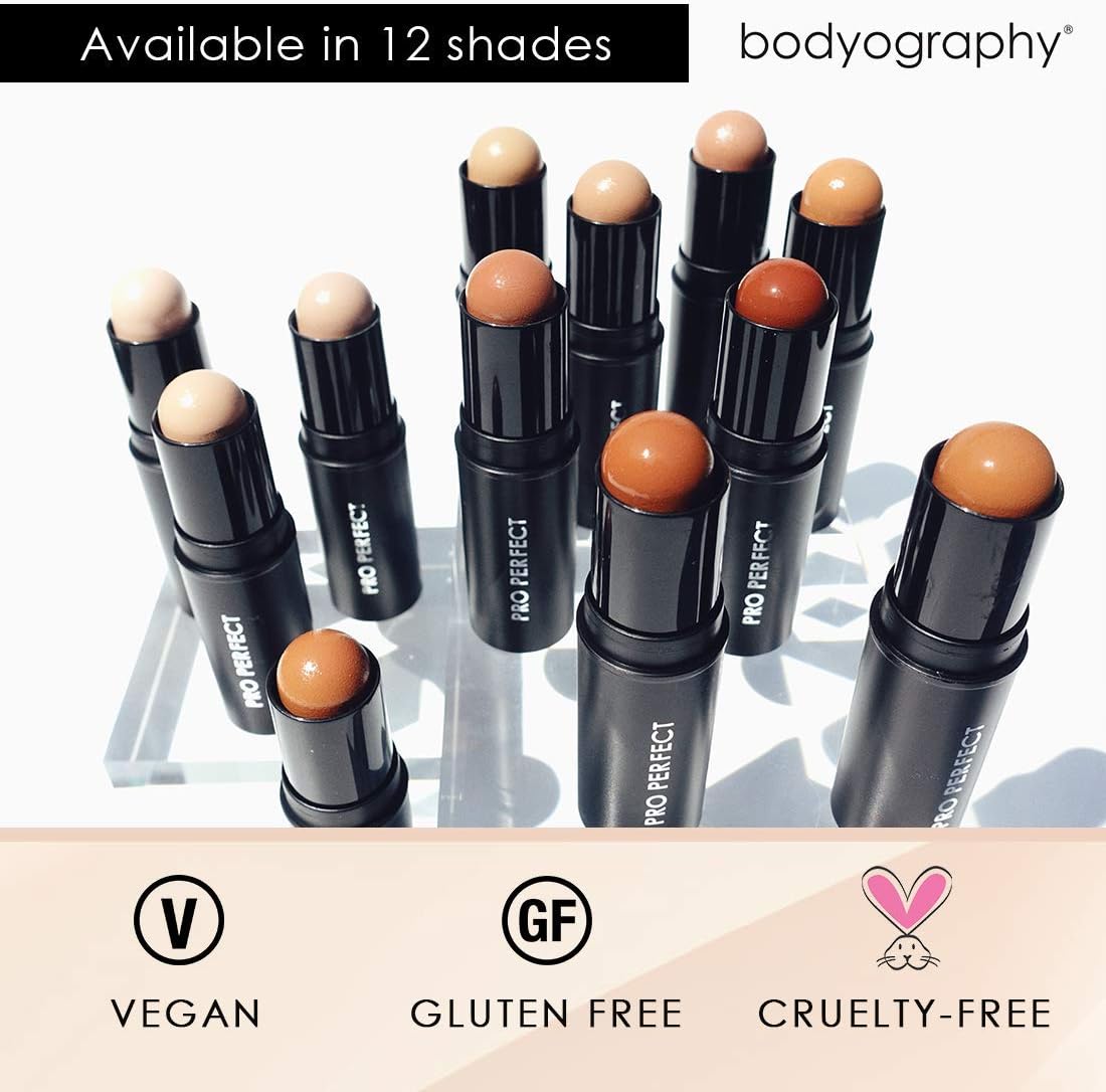 Bodyography Pro Perfect Foundation Stick - Demi-Matte Finish with A Natural Look - Enhancer for Concealing, Highlighting, and Contouring - Vitamin C & E (Porcelain)