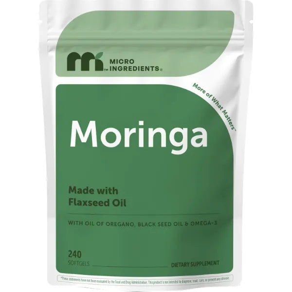 Micro Ingredients Moringa Oleifera Leaf Extract | 4-in-1 with Omega-3, Oil of Oregano & Black Seed Oil | Green Superfood for Antioxidant & Immune Support* | 240 Softgels, 4 Month Supply | Non-GMO