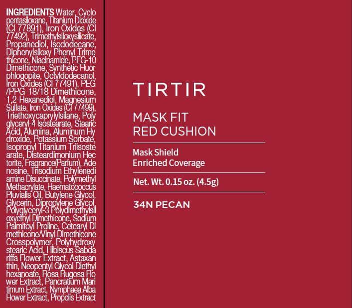 TIRTIR Mask Fit Red Cushion Foundation | Japan's No.1 Choice for Glass skin, Long-Lasting, Lightweight, Buildable Coverage, Semi-Matte (34N Pecan, 0.63 Fl Oz (Pack of 1))