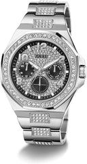 Guess Empire Multi-function Analog Watch for Men, 46 mm Case Width, Silver Tone/Black