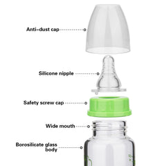 Fissman Baby Feeding Glass Bottle, Light and Slim Bottle Easy to Hold, Food Grade Borosilicate Glass, Wide Neck, Dishwasher And Easy to Clean, BPA Free 120ml (Green)