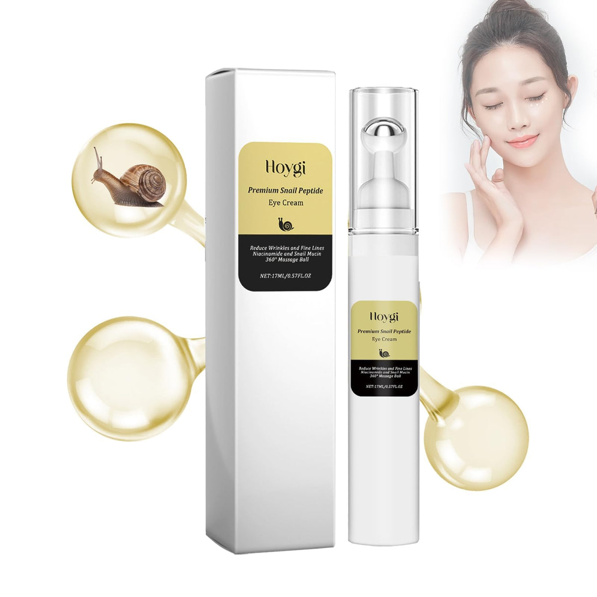 KASTWAVE Snail Peptide Eye Cream for Moisturizing, Snail Mucin Under Eye Cream with Niacinamide, Hyaluronic Acid, 17 ML Snail Eye Cream for Dark Circles, Puffiness and Fine Lines