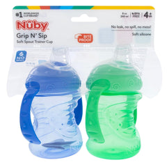 Nuby 2-Pack No-Spill Super Spout Grip N' Sip Cup, Red and Blue