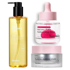 Hanskin Korean Pore Care & Glow Skincare Set PHA Cleansing Oil, Pink Lotus Vegan PDRN Serum & Hyaluron Moisture Cream Hydrating Glass Skin Routine for Dry & Sensitive Skin