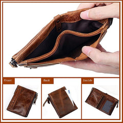 SLGOL Leather Wallet for Men, Bifold Wallet with Zipper Large Capacity Mens Wallet Vintage Wallet for Father Husband Son Gifts (Coffee)