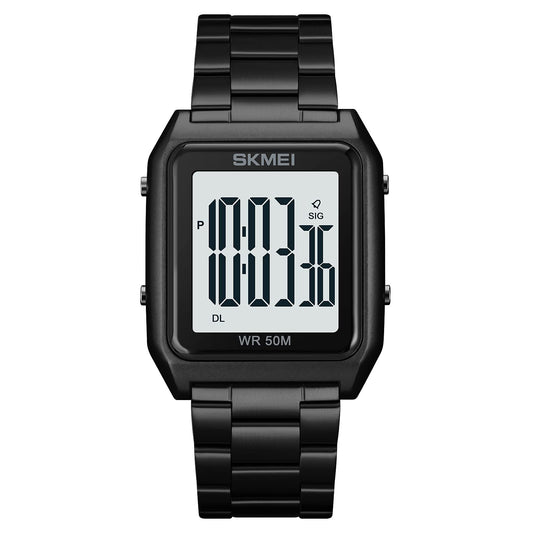 SKMEI Mens Wrist Watch, Business Casual Mens Watches with Stainless Steel Waterproof Chronograph Quartz Watch for Men, Black White, 1.73*1.42*0.47inches, casual