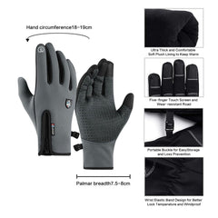 JZS Cycling Gloves, Winter Gloves Touch Screen Fingers Warm Gloves Insulated Anti-Slip Windproof Waterproof Cycling Riding Running Work for Men Women - Grey