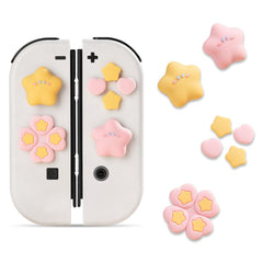 Tazweeq for Nintendo Switch Joystick Cap Cross Button Stickers, Compatible with Nintendo Switch/OLED, Cute Star 3D Soft Silicone ABXY Buttons Sticker Joystick Cover Caps, Star Pink-Yellow