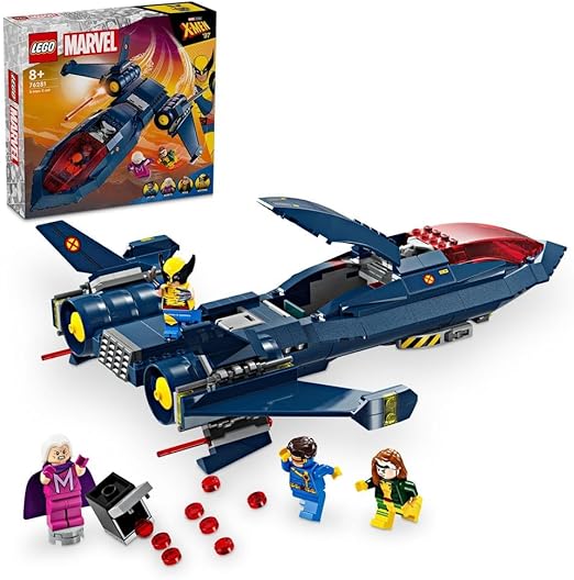 LEGO Marvel X-Men X-Jet Buildable Toy Plane for Kids, Boys & Girls, Airplane Model Building Kit with Wolverine, Cyclops, Rogue and Magneto Super Hero Minifigures, Birthday Gift Idea 76281