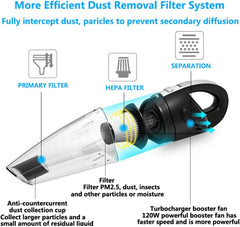 IDEA-TECH Car Vacuum Cleaner, 3.2KPa Strong Cyclone Suction, 12V 120W Rechargeable, for Pet Hair Car Home Cleaning, Black, 355 * 105 * 125mm/13.97 * 4.13 * 0.16in, BW0002