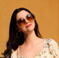 FEISEDY Women Large Hexagon Inspired Sunglasses Fashion Irregular Design Style Geometric B2503