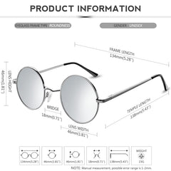 KANASTAL Hippie Round Polarized Sunglasses for Women Men, Small Circle Sun Glasses Classic Vintage Retro Shades Metal Frame UV400 Protection