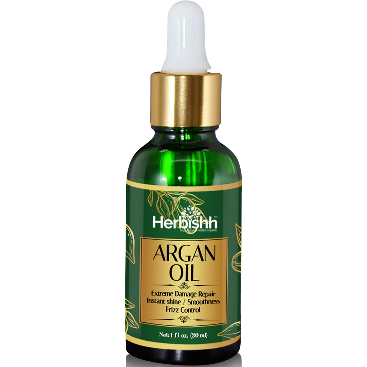 Herbishh Argan Oil for Hair, Deep Condition Treatment From Morocco - Frizz Control & Damage Repair Hair Serum, 30ml
