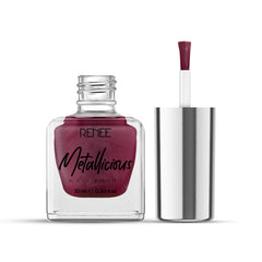 RENEE Metallicious Nail Paint - Cosmic Maroon 10ml, Quick Drying, Metallic Finish, Long Lasting, Chip resisting Formula with High Shine & Full Coverage, Acetone & Paraben Free