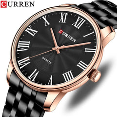 CURREN 8422 Men Quartz Watch Stainless Steel Watche Luxury Business Fashion - BLACK