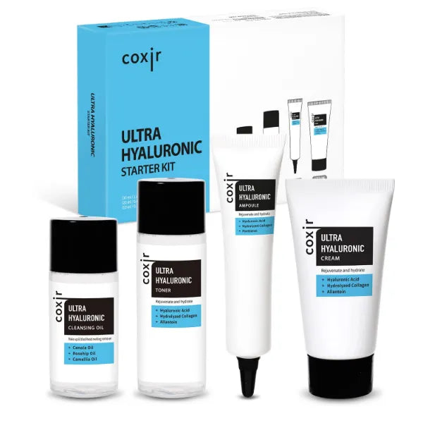 Coxir Korean Skincare Holiday Gift Set, Glass Skin Kit, Hyaluronic, 4-Piece