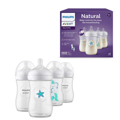 Philips Avent Natural Baby Bottle with Natural Response, with Sea Design, 9oz, 4pk, SCY903/68