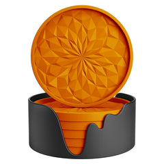 ME.FAN Silicone Coasters with Holder,[6 Pack] Drinking Coasters - Cup Mat for Hot or Cold Drinks, Thickened, Non-Slip, Non-stick,Deep Tray Orange