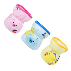 THE LITTLE LOOKERS Soft Plush Stretchable Baby Feeding Bottle Cover with Easy to Hold Strap | Cute Animated Overall Print Pack of 3 (Multicolor, Wide Neck 125ml/4OZ)