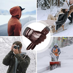 BananaHome Winter Leather Gloves For Men,Winter Warm Touch Texting Typing Screen Motor Gloves Adjustable Soft Gloves Cashmere Lining - gifts