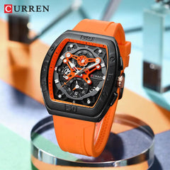 CURREN 8443 Men's Waterproof Quartz Calendar Tape Multifunctional Watch Men's Watch Silicone Band With Orrignal Cureen Box