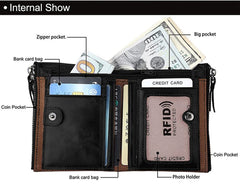 SLGOL Leather Wallet for Men, Bifold Wallet with Zipper Large Capacity Mens Wallet Vintage Wallet for Father Husband Son Gifts (Black)