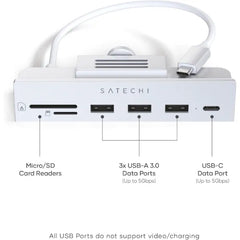 Satechi USB C Hub, iMac USB Adapter, USB C Data Port, USB-A 3.0 Data, Micro/SD Card Readers, USB C Clamp Hub for iMac M4, Does Not Fit 2020 iMac & Earlier Models - Silver