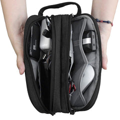 Liumrlte Electronics Travel Cord Organizer Bag, Cable Pouch Gadget Case Double Layer Zipper Large Capacity Pocket Protection for Laptop Power Mouse Line, USB Data Cable, Charger Storage Bag (Black)