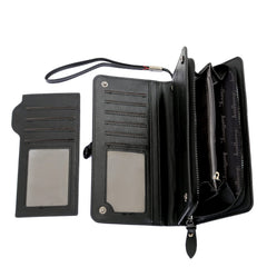 Men Wallet Long Style Card Holder Male Purse Zipper Large Capacity PU Leather Wallet for Men (Black)