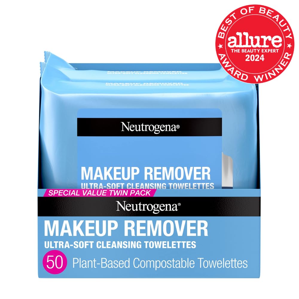 Neutrogena Makeup Remover Cleansing Towelettes, Daily Cleansing Face Wipes to Remove Waterproof Makeup and Mascara, Alcohol-Free, Value Twin Pack, 25 count, 2 Pack