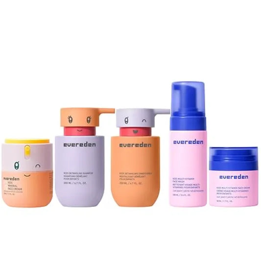 Evereden Kids Routine Bundle with SPF20 Happy Detangling Shampoo and Conditioner, Face Wash, and Multi-Vitamin Face Cream