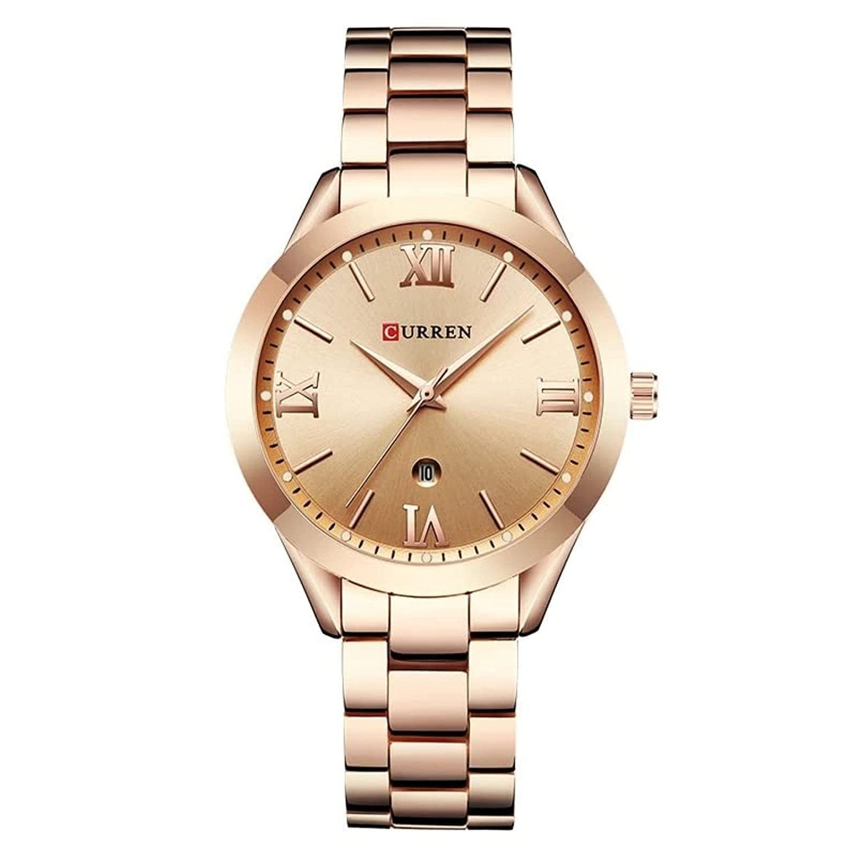 CURREN Ladies Analog Watch Rose Gold Stainless Steel Case Rose Gold Dial Rose Gold Stainless Steel Bracelet