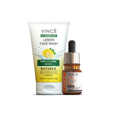 Vince Vitamin C Brightening Kit - Lemon Face Wash 120ml + Vitamin C Serum 30ml – Reduces Dark Spots, Pigmentation & Oiliness – Brightens Complexion – Reveals Healthier, Glowing Skin