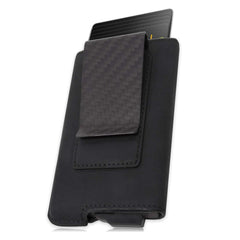 Fidelo Minimalist Wallet for Men - Slim Credit Card Holder RFID Mens Wallets with Magnetic Money Clip Removable Black Leather Case - Black Crazy Horse Leather and Carbon Fiber