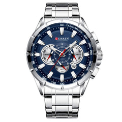 Curren Watch Curren Wrist Watch Men Waterproof Chronograph Military Army Stainless Steel Male Clock Man Sport Watches 8363 (Silver Blue)