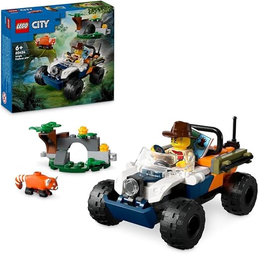 LEGO City Jungle Explorer ATV Red Panda Mission Vehicle Building Toy for 6 Plus Year Old Kids, Boys and Girls, Off-Road Adventure Jeep with Minifigure and Animal Figure, Gift Idea 60424