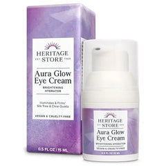 HERITAGE STORE Aura Glow Eye Cream, Under Eye Brightener & Hydrator, Minimizes look of Puffiness, Dark Circles, Fine Lines & Wrinkles  Hyaluronic Acid, Kelp & Clear Quartz, Vegan, 0.5oz
