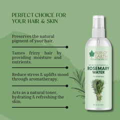 Bliss of Earth Rosemary Water for Hair Growth, Rosemary Water Spray for Hair Loss Treatment, 100% Natural Steam Distilled Rosemary Water for Skin Care, Helps Reduce Hair fall, Strengthens Hair – 100ml
