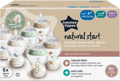 Tommee Tippee Closer to Nature Baby Bottles, Slow-Flow Breast-Like Teat with Anti-Colic Valve, 260ml, Pack of 6, Be Kind Multicoloured