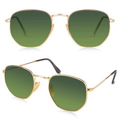 Valensole Sunglasses Metal frame Hexagonal Flat Glass Lens UV400 Protection for Driving Fishing Hiking Golf Outdoor Sport Glasses Sunglasses for Men Women