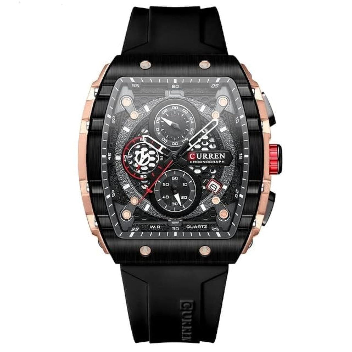 Men's waterproof chronograph watch with silicone strap, 8442 - BLACK