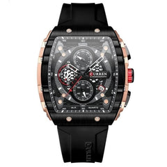 Men's waterproof chronograph watch with silicone strap, 8442 - BLACK